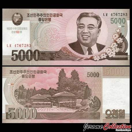 COREE DU NORD - Billet de 5000 Won - Kim Il-sung - 100e anniversaire de la naissance de Kim Il Sung [Sans UV] - 2012 –