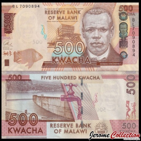 MALAWI - Billet de 500 Kwacha - Barrage de Godzi - 01.01.2017 – P66b – JeromeCollection