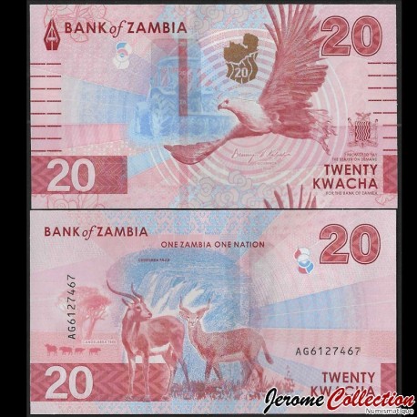 ZAMBIE - Billet de 20 Kwacha - Antilopes - 2024 – P63 – JeromeCollection