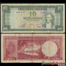 TURQUIE - Billet de 10 Türk Lirası - Mustafa Kemal Atatürk (Dos rouge) - 1953