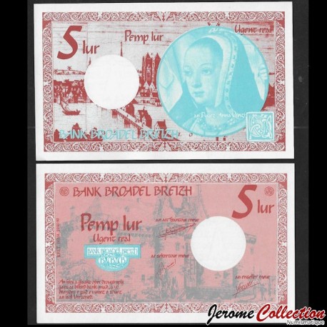 BRETAGNE / Bank Broadel Breizh - Billet de 5 LUR - La Duchesse Anne de Bretagne - 1992 – N439661 – JeromeCollection