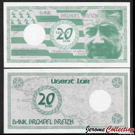 BRETAGNE / Bank Broadel Breizh - Billet de 20 LUR - Roparz Hemon - 1992 – N444727 – JeromeCollection