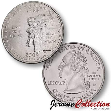 ETATS UNIS / USA - PIECE de 25 Cents (Quarter States) - New Hampshire - 2000 - D [Sous scellé us MINT] – Km308 –