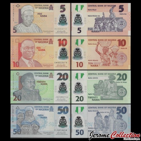 NIGERIA- SET / LOT de 4 Billets de 5 10 20 50 100 Naira - 2024 – P34 38 39 40 – JeromeCollection