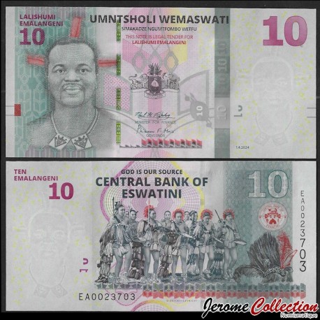 ESWATINI - Billet de 10 Emalangeni - Roi Mswati III - 1.4.2024 – P44 – JeromeCollection