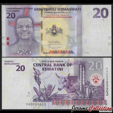 ESWATINI - Billet de 20 Emalangeni - Roi Mswati III - 1.4.2024 – P45 – JeromeCollection