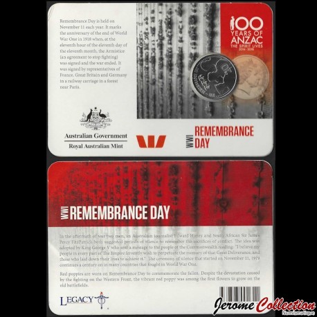 AUSTRALIE - PIECE de 20 Cents - 100 Years of ANZAC: Remembrance Day (en coincard) - 2015 – Km2983 – JeromeCollection