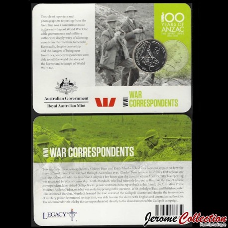 AUSTRALIE - PIECE de 20 Cents - 100 Years of ANZAC: WAR CORRESPONDENTS (en coincard) - 2015 – Km2987 – JeromeCollection