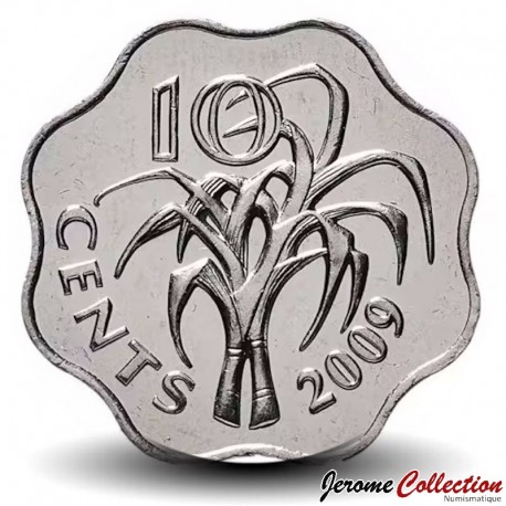 SWAZILAND - PIECE de 10 Cents - Mswati III - Cannes à sucre - 2009