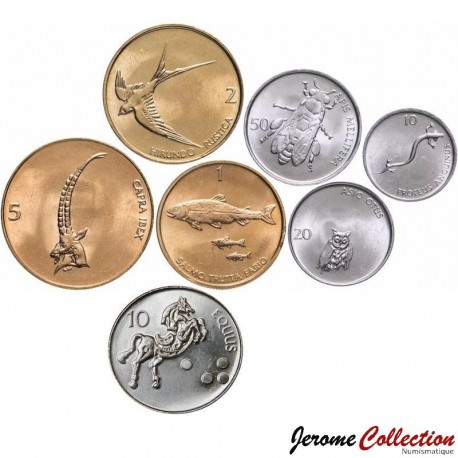 SLOVENIE- SET / LOT de 7 PIECES de 10 20 50 50 Stotinov 1 2 5 10 Tolarjev - Animaux / Insectes - 1992 / 1993 – Km3 4 5