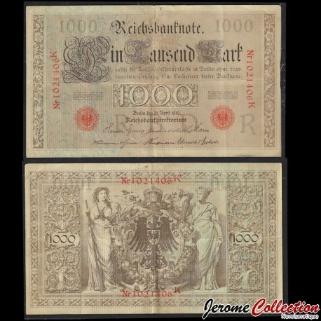ALLEMAGNE / REICHSBANKNOTE - Billet de 1000 Mark - Figures allégoriques - Fibres vertes - 1910 – P44b2 –