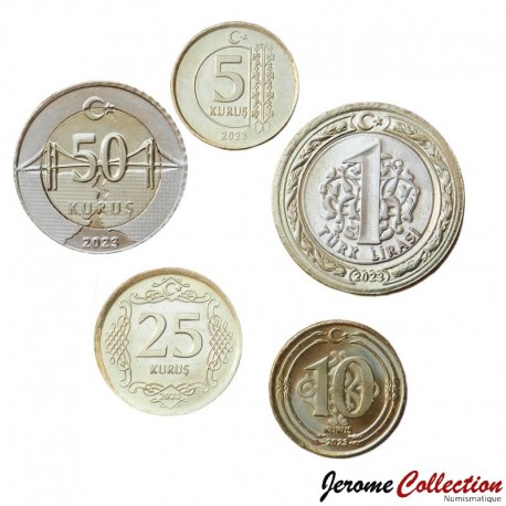 TURQUIE - SET / LOT de 5 PIÈCES - 5 10 25 50 Kurus 1 Lira (Poids réduits) - 2023 – Km1573 1574 1575 – JeromeCollection