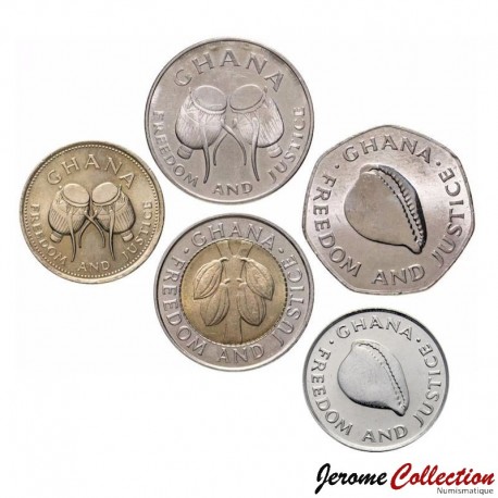 GHANA - SET / LOT de 5 PIECES de 20 50 100 200 500 Cedis - 1995 / 1997 – Km30 31 32 34 35 – JeromeCollection
