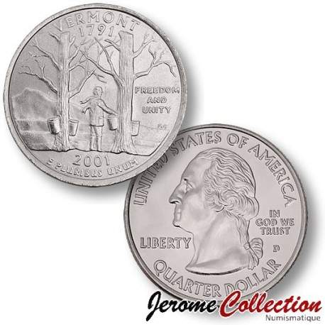 ETATS UNIS / USA - PIECE de 25 Cents (Quarter States) - Vermont - 2001 - D [Sous scellé us MINT] – Km321 –