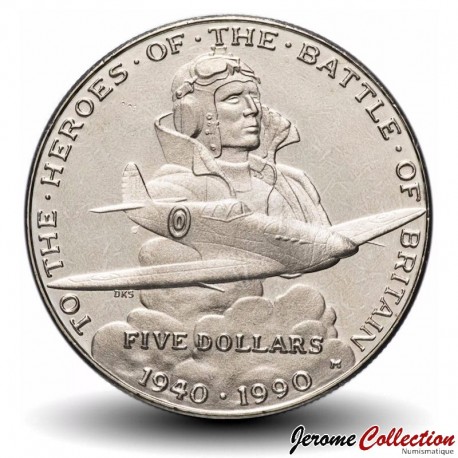 ILES MARSHALL - PIECE de 5 Dollars - 50e anniversaire de la Bataille d'Angleterre - 1990 – Km18 – JeromeCollection