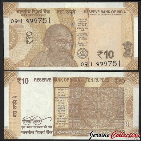 INDE - Billet de 10 Roupies - Gandhi - Sans Lettre - 2024 – P109 – JeromeCollection