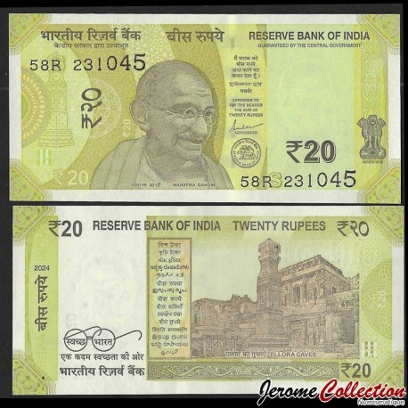 INDE - Billet de 20 Roupies - Grottes d'Ellora - Lettre S - 2024 – P110 – JeromeCollection