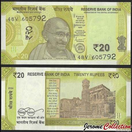INDE - Billet de 20 Roupies - Grottes d'Ellora - Lettre A - 2024 – P110 – JeromeCollection