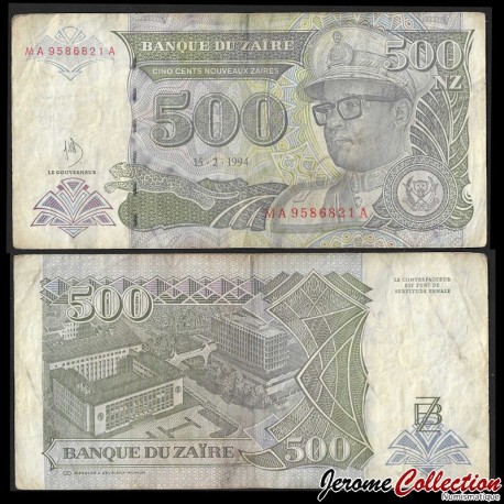 ZAIRE - Billet de 500 Nouveaux Zaïres - MA - G&D - 15.2.1994 – P63a2 – JeromeCollection