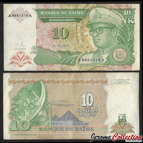 ZAIRE - Billet de 10 Nouveaux Makuta - 24.6.1993 – P49 – JeromeCollection