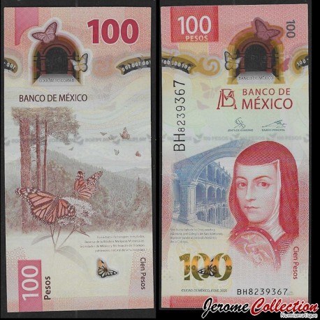 MEXIQUE - Billet de 100 Pesos - Juana Inés de la Cruz (Sign Hernández / Rabiela ) 6.1.2021 – P134c – JeromeCollection