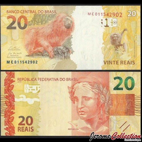 BRESIL - Billet de 20 Reais - Tamarin lion doré - 2010 / 2024 – P255f – JeromeCollection