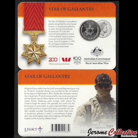 AUSTRALIE - PIECE de 20 Cents - Légendes des Anzacs - Médailles d'honneur: Star of Gallantry (en coincard) - 2017 –