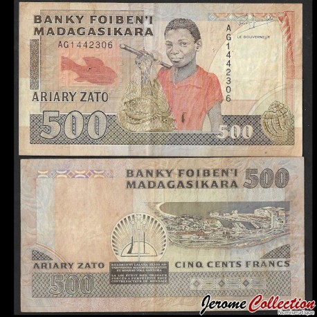 MADAGASCAR - Billet de 500 ARIARY - Pêcheur - 1989 – P71b – JeromeCollection