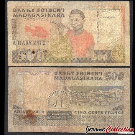 MADAGASCAR - Billet de 500 ARIARY - Pêcheur - 1989 – P71b – JeromeCollection