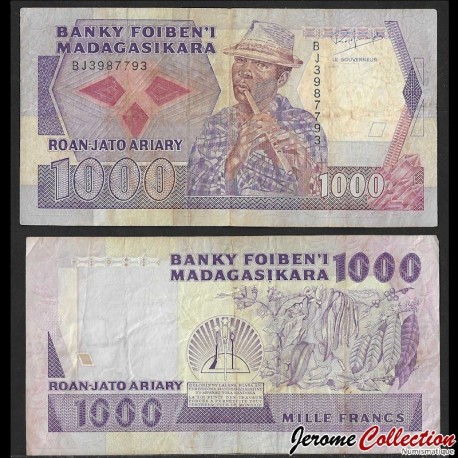 MADAGASCAR - Billet de 1000 Francs / 200 Ariary - Joueur de flûte - 1989 – P72b – JeromeCollection