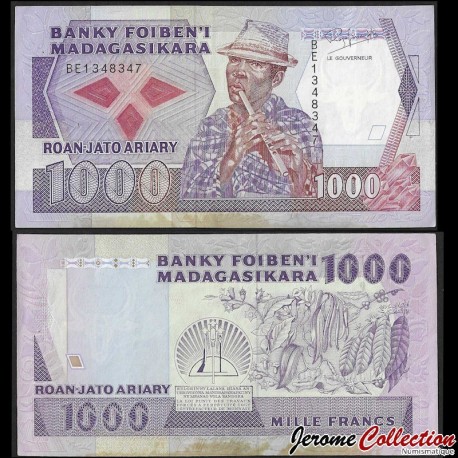 MADAGASCAR - Billet de 1000 Francs / 200 Ariary - Joueur de flûte - 1989 – P72b – JeromeCollection