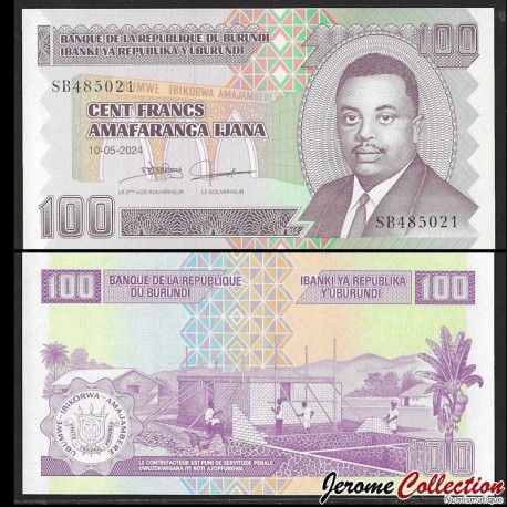 BURUNDI - Billet de 100 Francs - Prince Rwagasore - 10.05.2024 – P44c – JeromeCollection