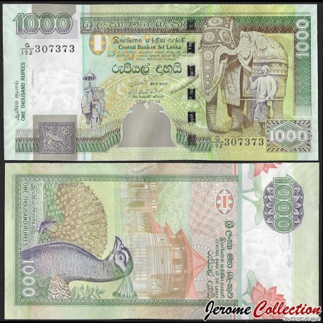 SRI LANKA - Billet de 1000 Roupies - Éléphant orné de parures avec son cornac - 03.07.2006 – P120d – JeromeCollection