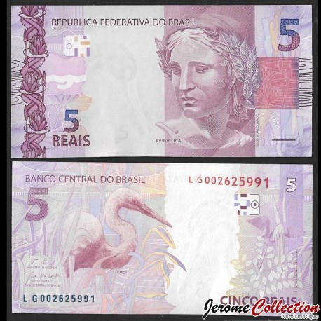 BRESIL - Billet de 5 Reais - Grande aigrette - L - 2024 – P253g – JeromeCollection