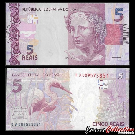 BRESIL - Billet de 5 Reais - Grande aigrette - Série E - 2017 – P253d – JeromeCollection