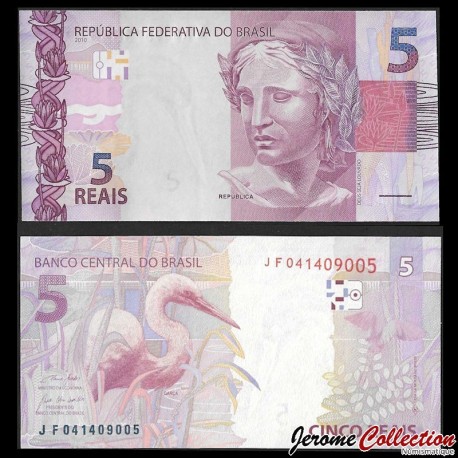 BRESIL - Billet de 5 Reais - Grande aigrette - J - 2022 – P253f – JeromeCollection