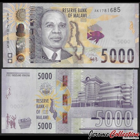 MALAWI - Billet de 5000 Kwacha - Dr Hastings Kamuzu Banda - 01.10.2021 – P71a – JeromeCollection