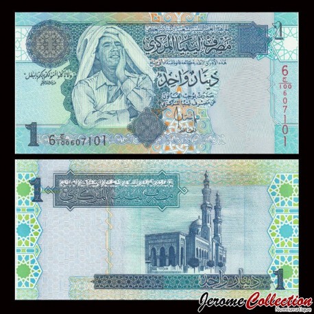 LIBYE - Billet de 1 Dinar - Colonel Kadhafi - 2004 – P68b – JeromeCollection