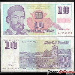 YOUGOSLAVIE - Billet de 10 Novih Dinara - Petar II Petrović-Njegoš - 01.01.1994
