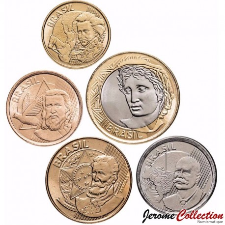 BRESIL - SET / LOT de 5 PIECES de 5 10 25 50 Centavos 1 Real - Personnages célèbres - 2021 / 2024 – Km648 649 650 651