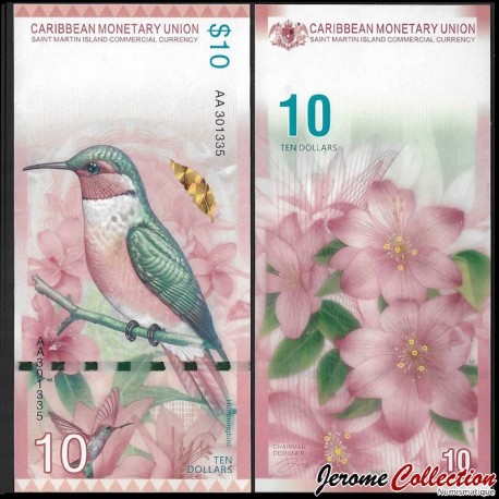 SAINT MARTIN - Billet de 10 Dollars - Colibri huppé - 2019 – 0010 – JeromeCollection