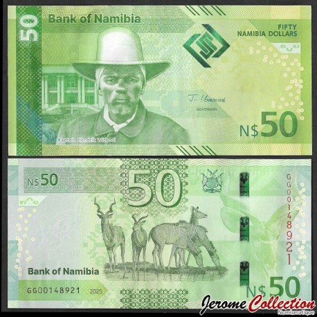 NAMIBIE - Billet de 50 Dollars - Capitaine Hendrik Witbooi - Kudu - 2025 – P22 – JeromeCollection