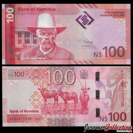 NAMIBIE - Billet de 100 Dollars - Capitaine Hendrik Witbooi - Antilopes Oryx - 2025 – P23 – JeromeCollection