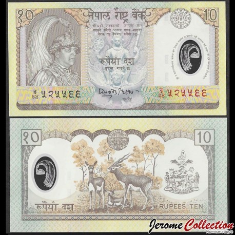 NÉPAL - Billet de 10 Roupies - Roi Birendra Bir Bikram Shah / Trois antilopes - 2002 – P45 – JeromeCollection