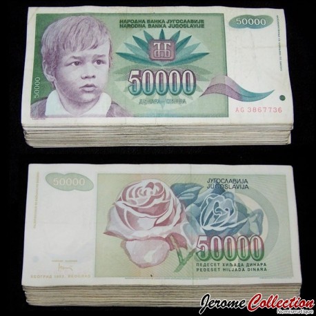 YOUGOSLAVIE - Lot / Liasse de 50 Billets de 50000 Dinara - Enfant / Roses - 1992 – P117x50 – JeromeCollection