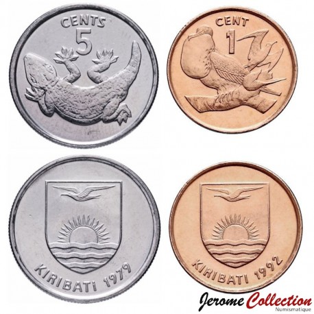 KIRIBATI - SET/ LOT de 2 PIECES de 1 5 Cents - Animaux endémiques - 1979 / 1992 – Km1a 3a – JeromeCollection