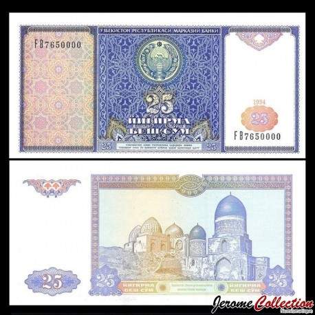 OUZBEKISTAN - Billet de 25 Som - Nécropole de Shakhi-Zinda - 1994