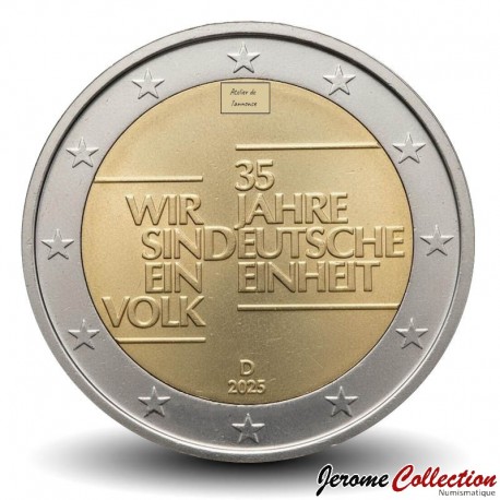 ALLEMAGNE - PIECE de 2 Euros - Unité allemande - G - 2025 – Km455 – JeromeCollection