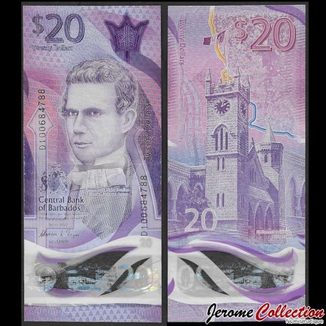 BARBADE - Billet de 20 Dollars - Samuel Jackman Prescod - Polymer - 2022 – P83 – JeromeCollection