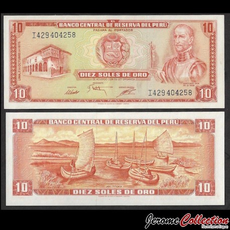 PEROU - Billet de 10 Soles de Oro - Inca Garcilaso de la Vega - 2.10.1975 – P106 – JeromeCollection